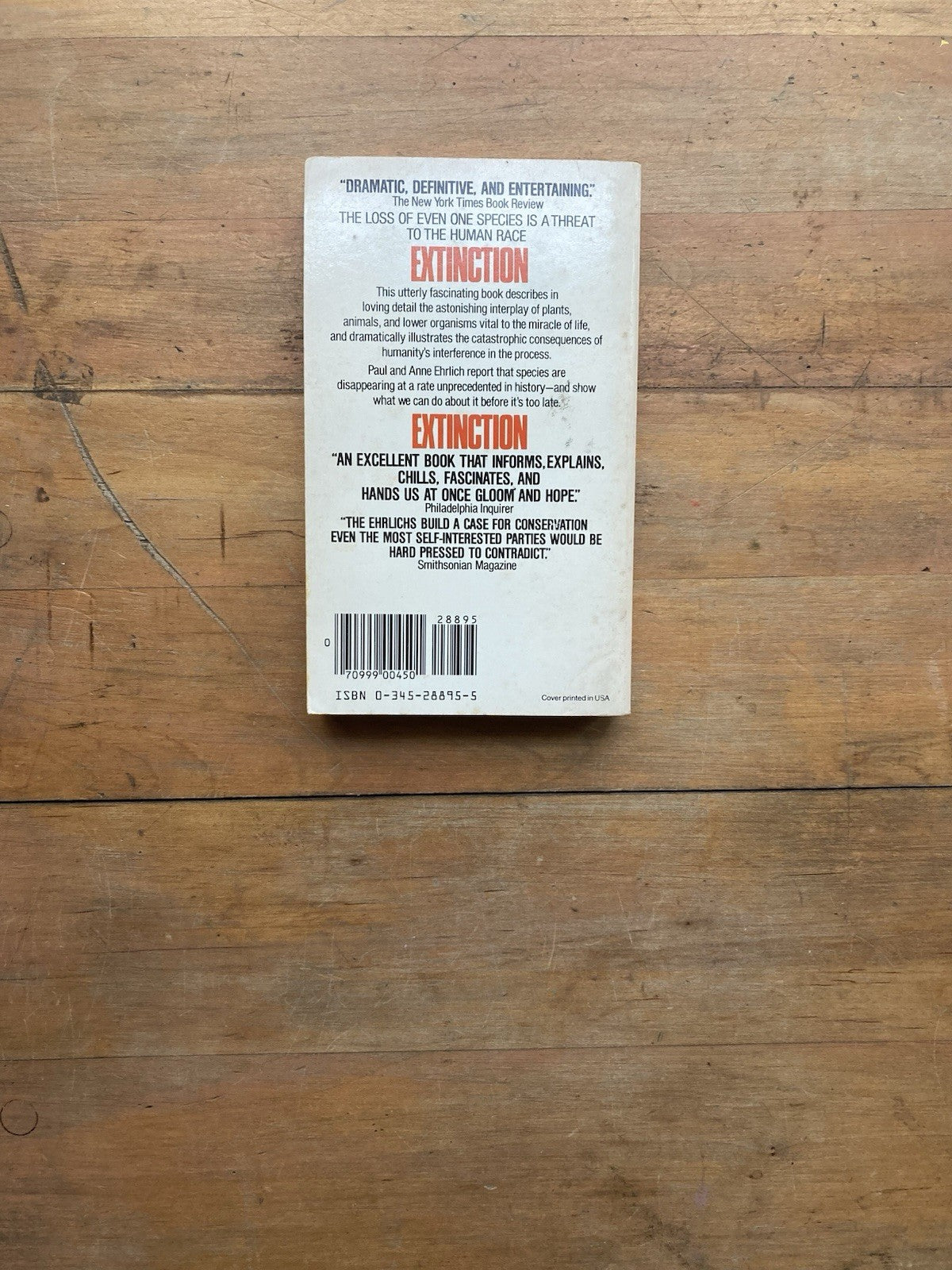 Extinction by Paul and Anne Ehrlich. Ballantine Books. 1983.