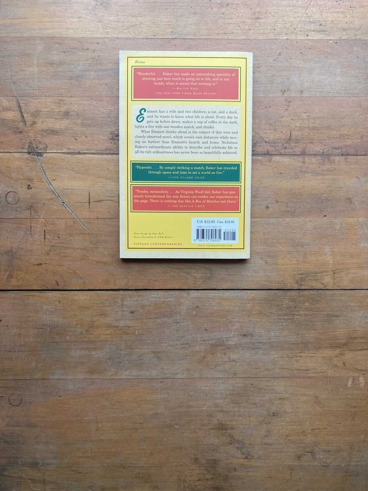 A Box of Matches by Nicholson Baker. Vintage Contemporaries Edition. 2004.