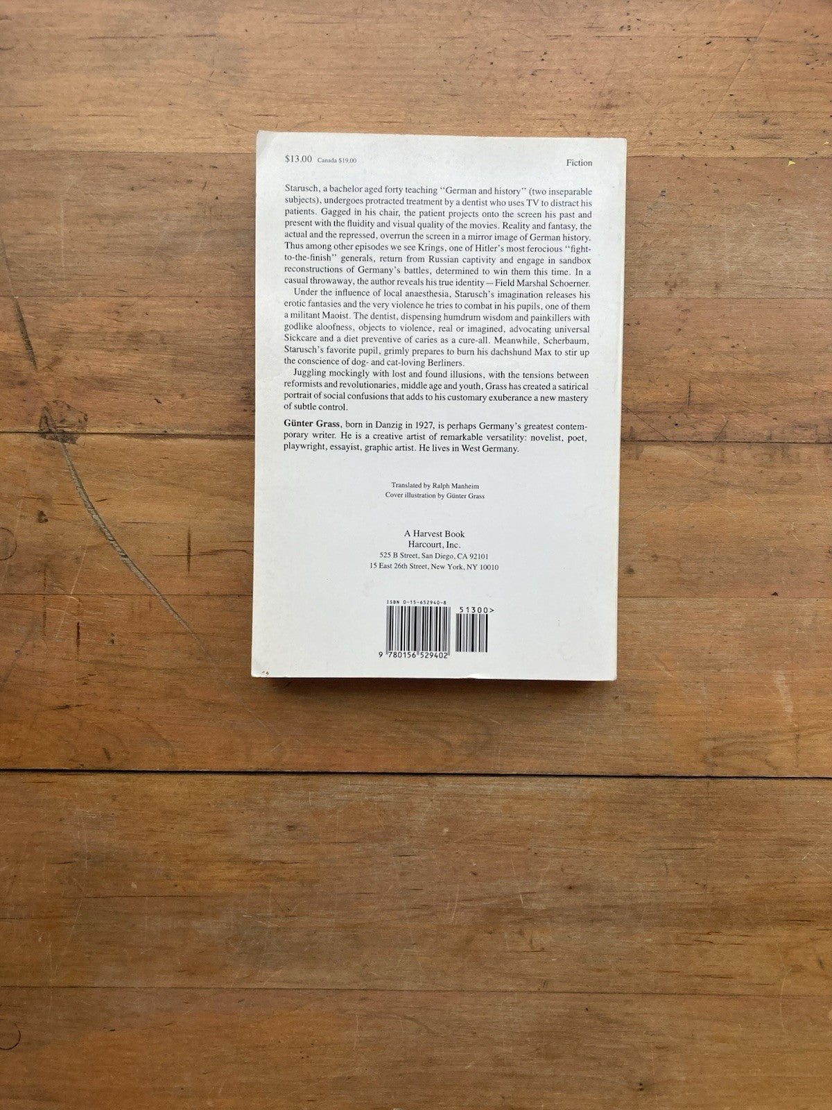 Local Anaesthetic by Günter Grass. A Harvest Book. 1989.