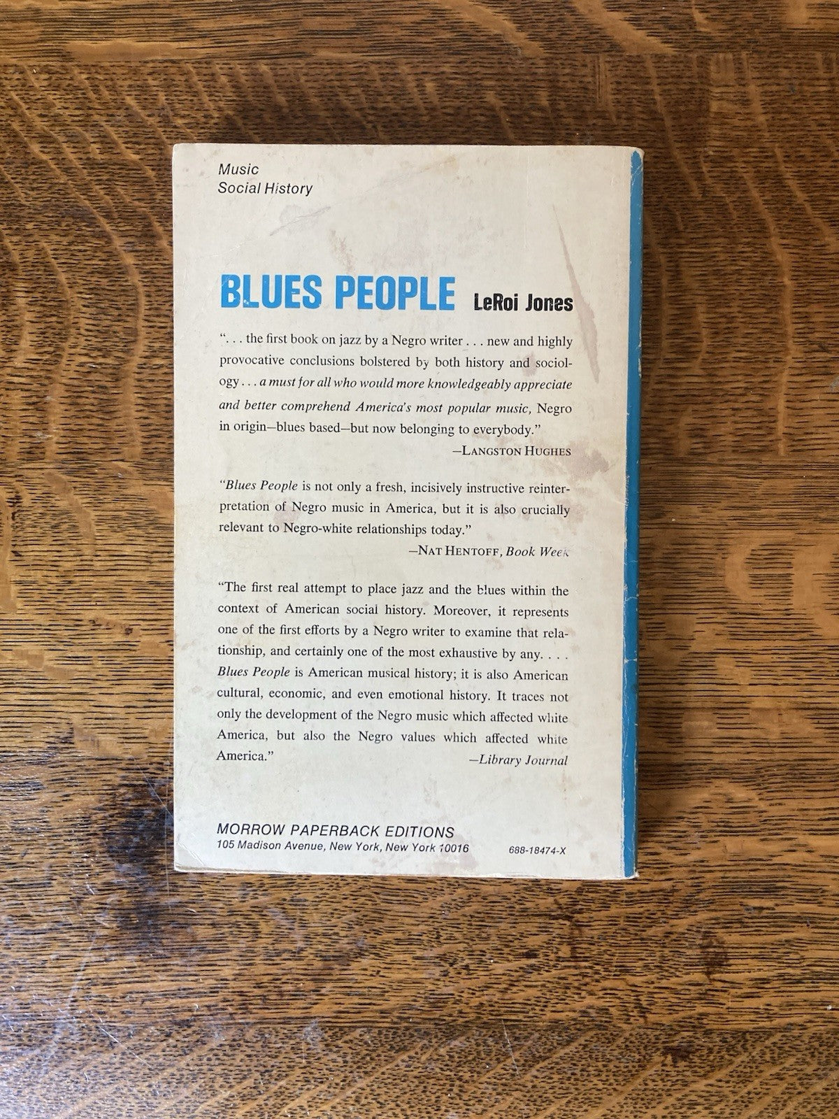 Blues People by LeRoi Jones. Morrow Paperbacks Editions. 1971.