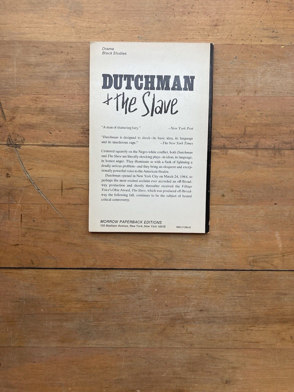 Dutchman & The Slave by LeRoi Jones (Amiri Baraka). William Morrow. 1964.