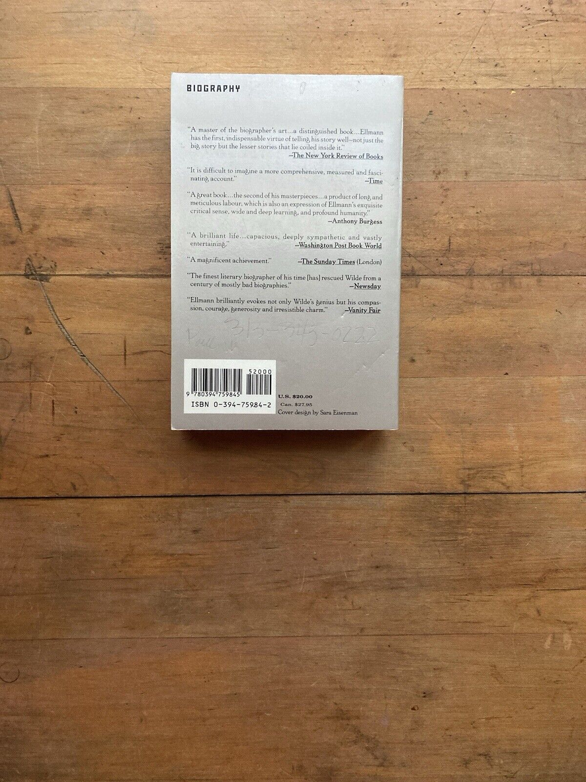 Oscar Wilde by Richard Ellman. Vintage Books Edition. Later printing.