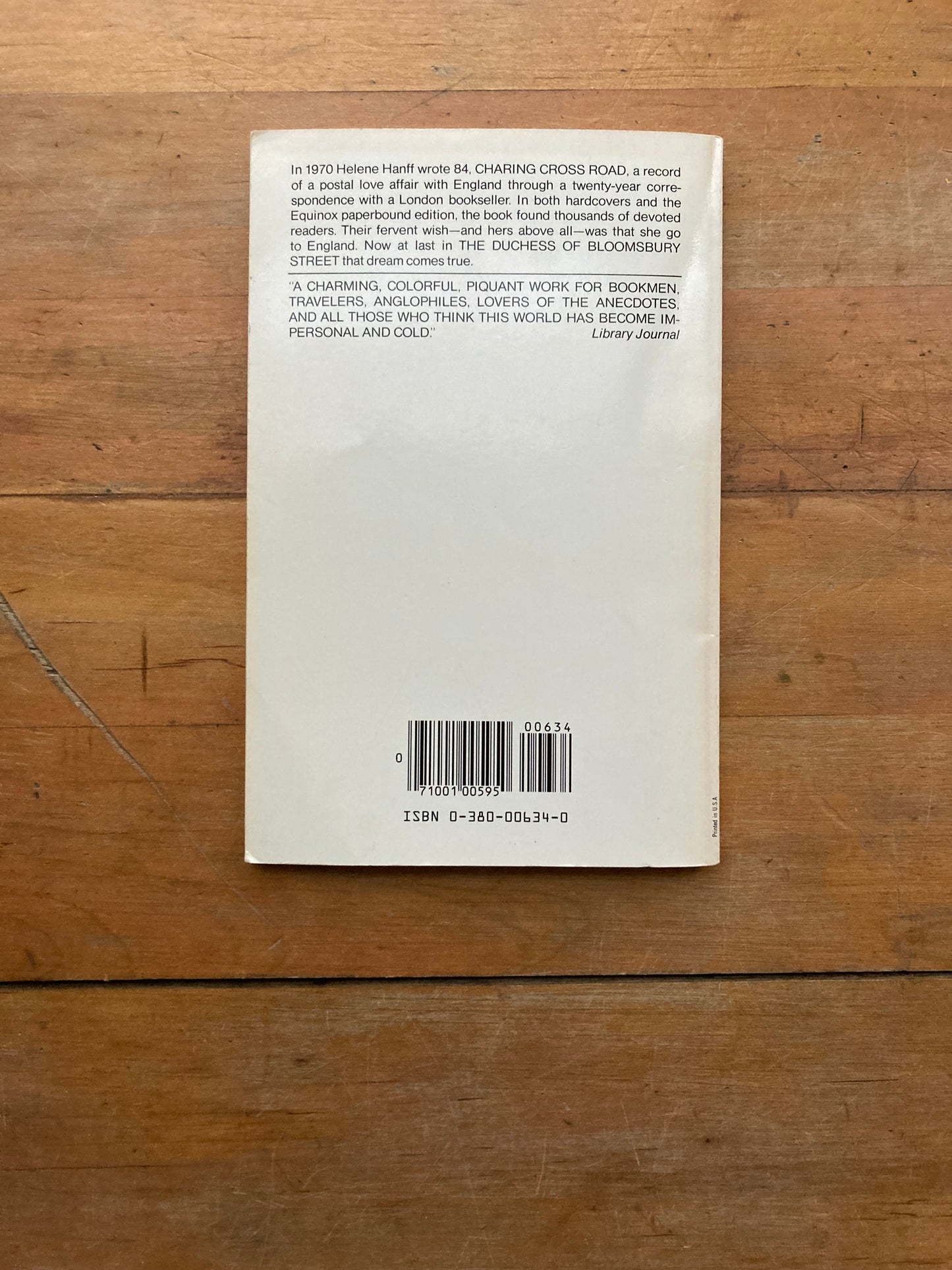 The Duchess of Bloomsbury Street by Helene Hanff. Avons Books.