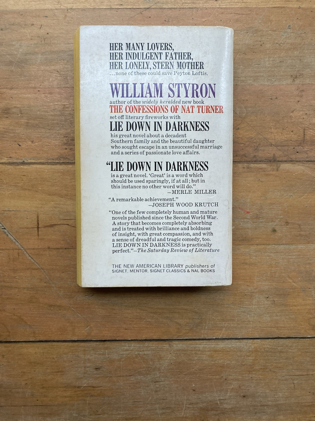 Lie Down in Darkness by William Styron. Signet Books.