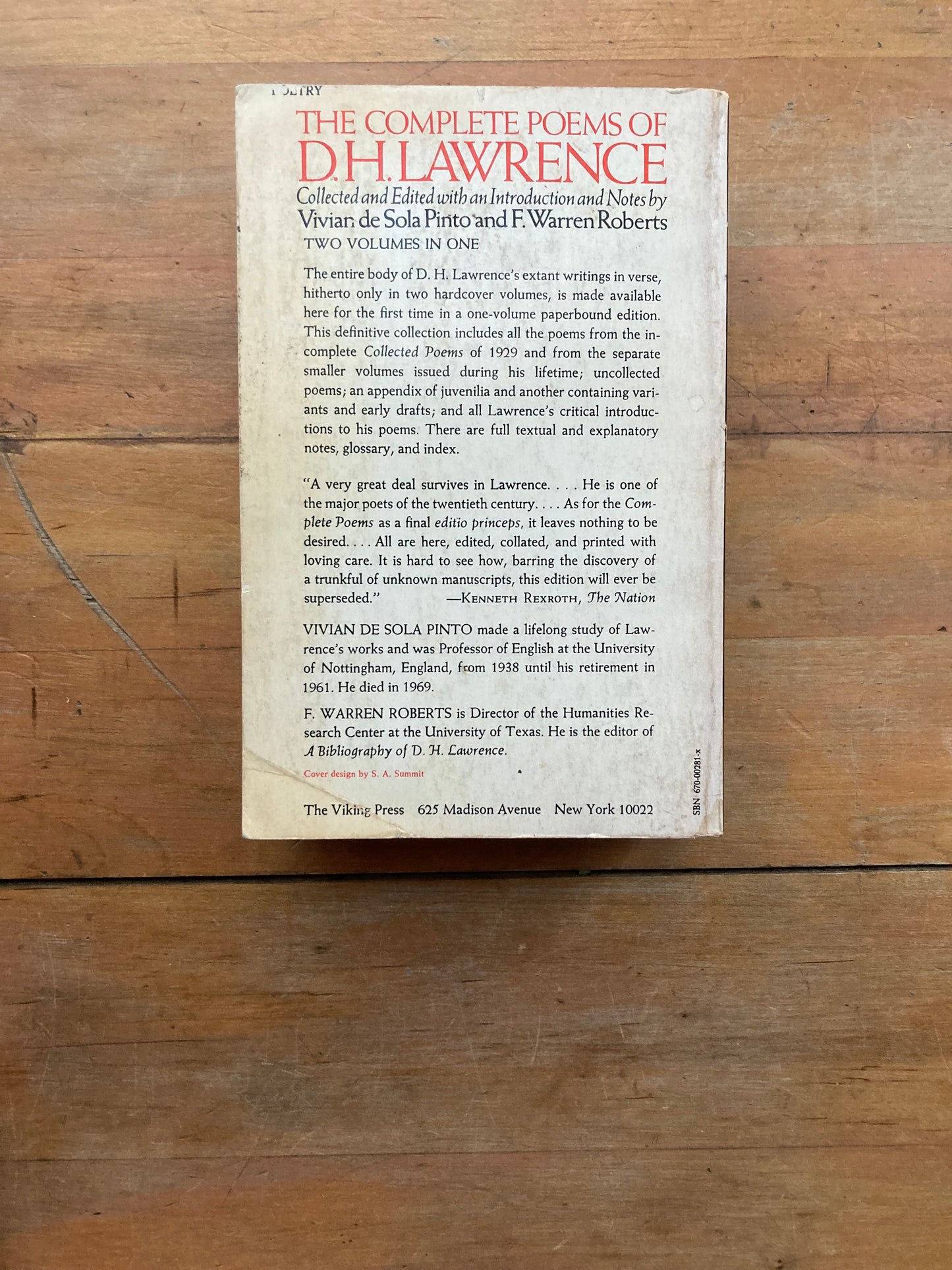 The Complete Poems of D.H. Lawrence. Viking Compass Edition. 1974.