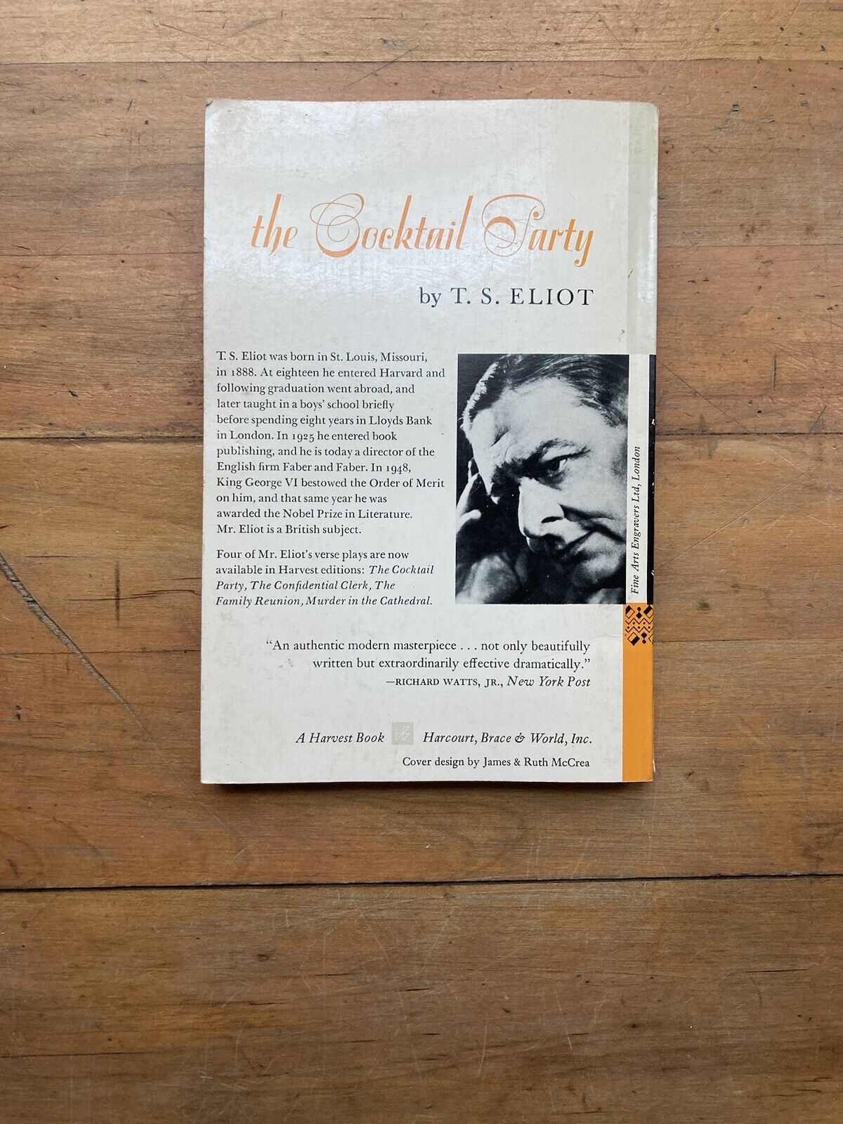 The Cocktail Party by T.S. Eliot. A Harvest Book. 1950.