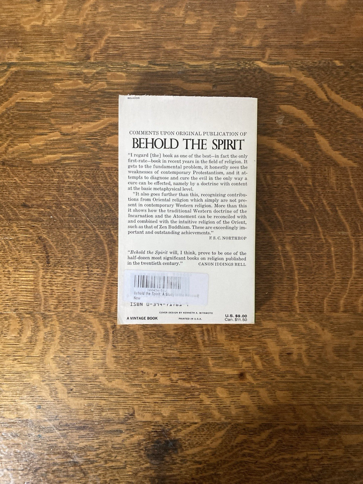 Behold the Spirit by Alan Watts. Vintage Books Edition. Later printing.