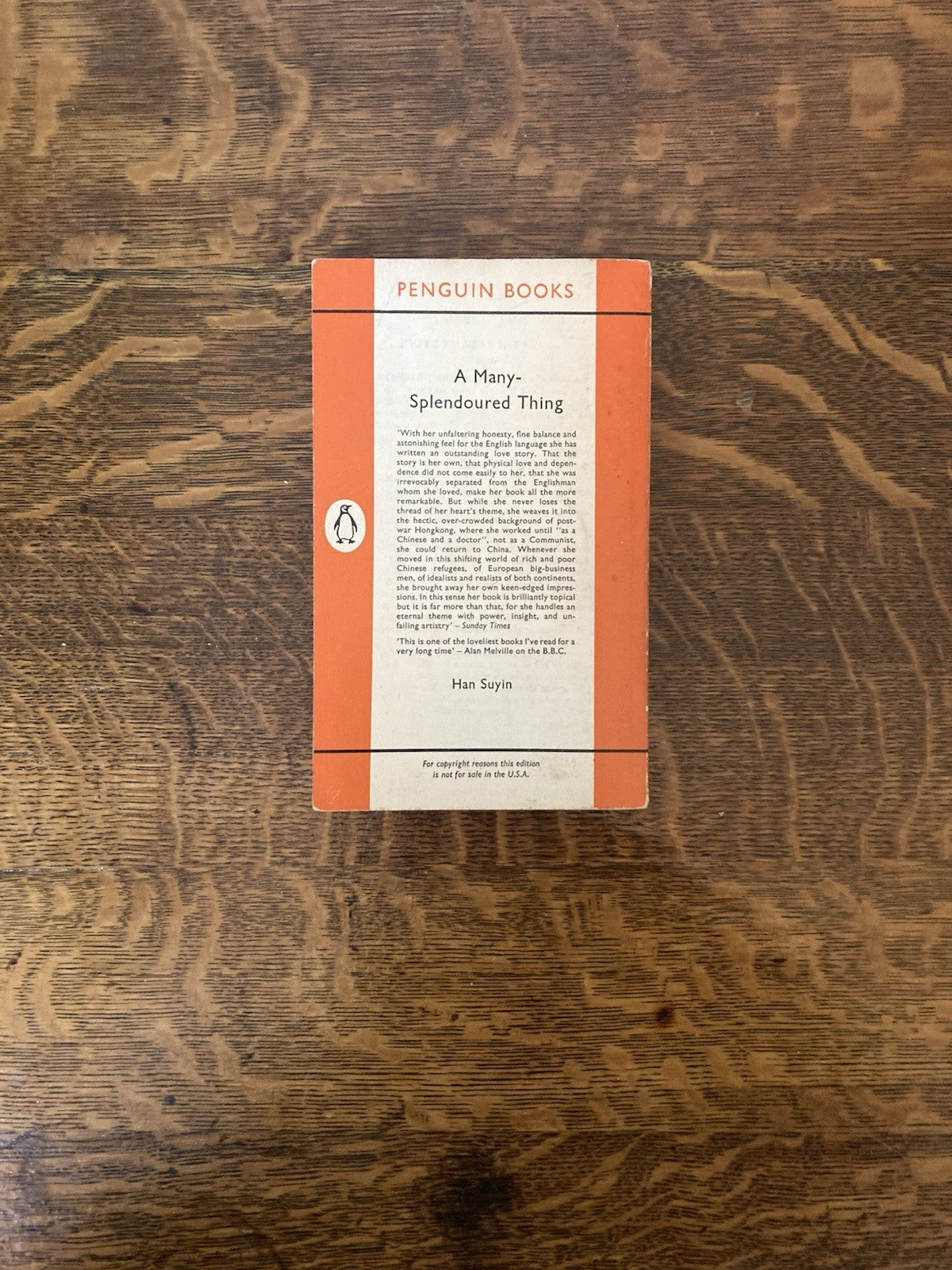 A Many Splendoured Thing by Han Suyin. Penguin Books. 1961.