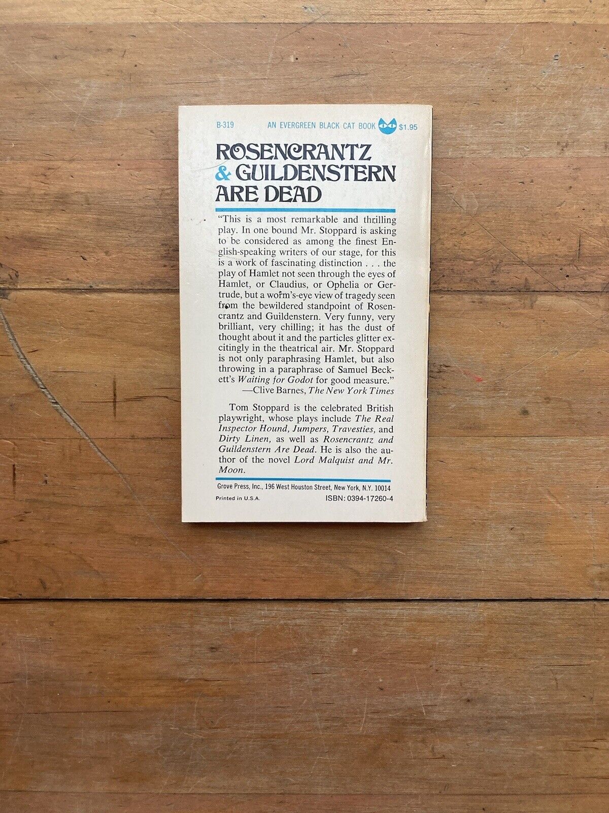 Rosencrantz & Guildenstern are Dead by Tom Stoppard. Grove Press. 1977.