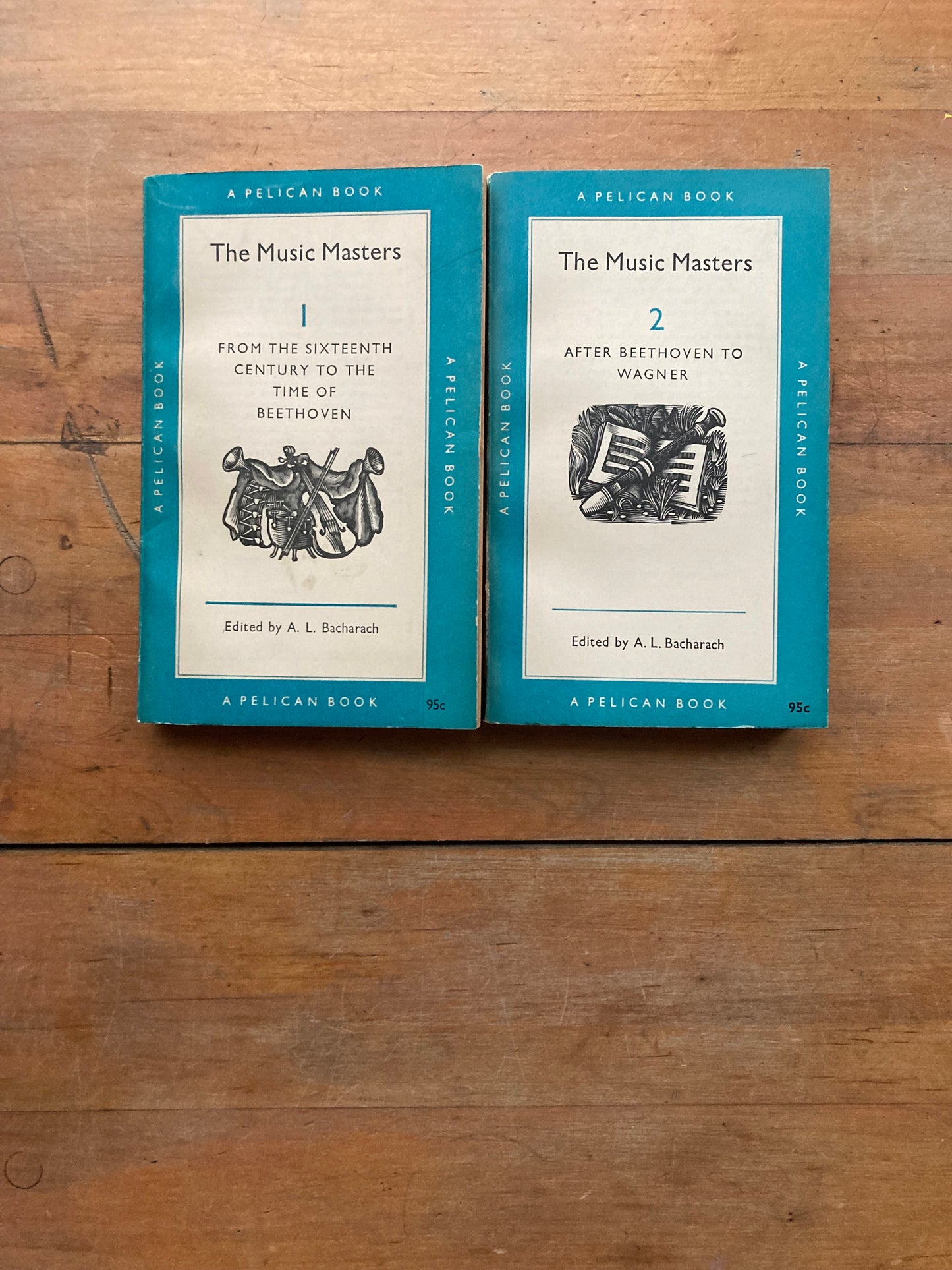 The Music Masters Volume 1&2. Edited by A.L. Bacharach. Pelican Books. Made and printed in Great Britain. 1957 & 1958.