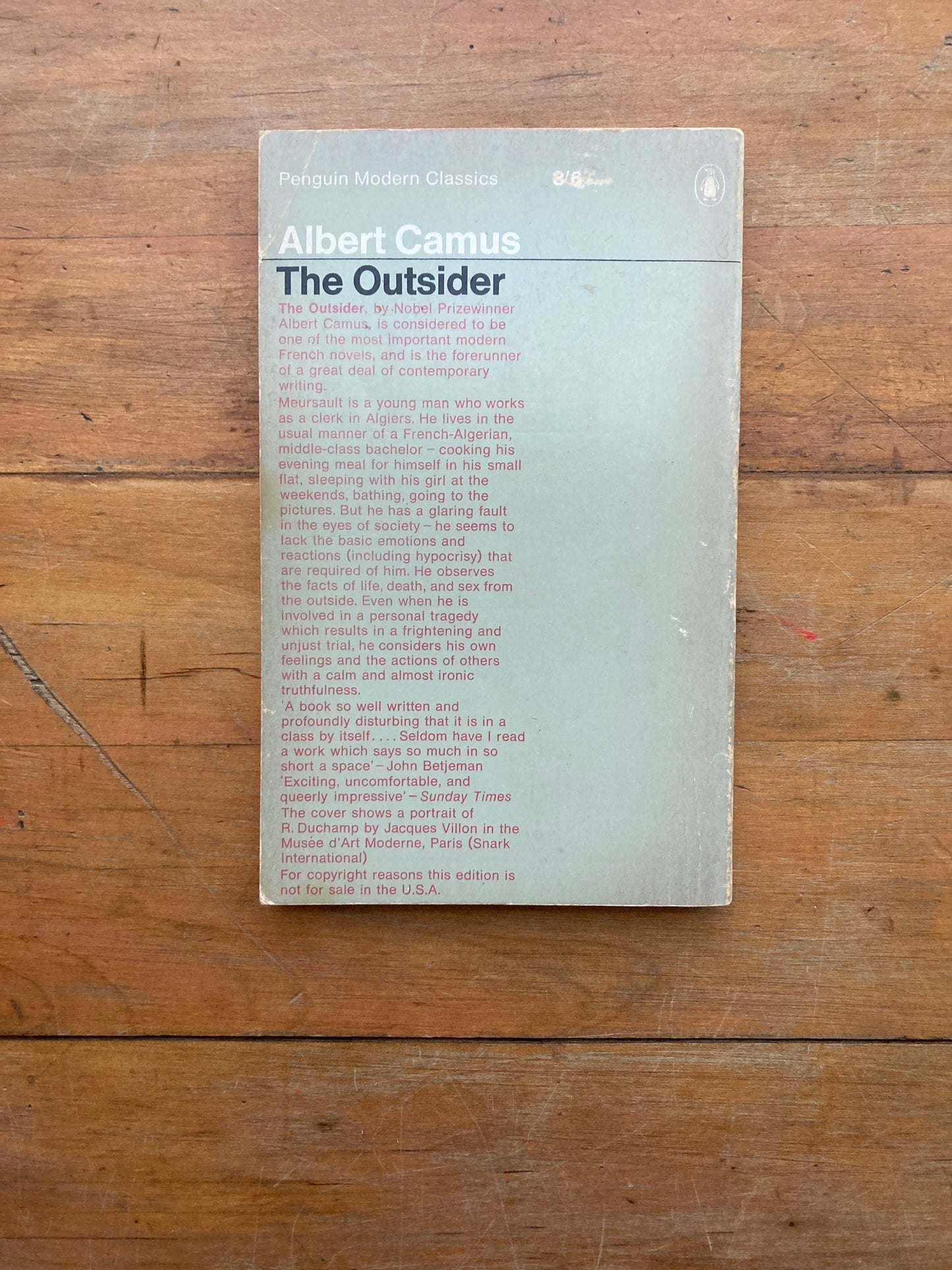 The Outsider by Albert Camus. Penguin Books. Made and printed in Great Britain. 1968.