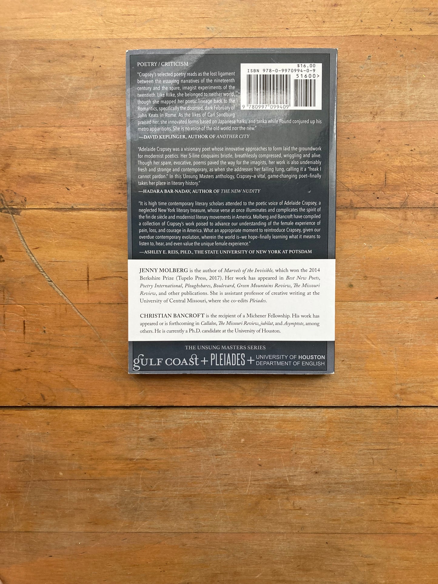 Adelaide Crapsey: On the Life & Work of an American Master. Pleiades Press & Gulf Coast. 2018.