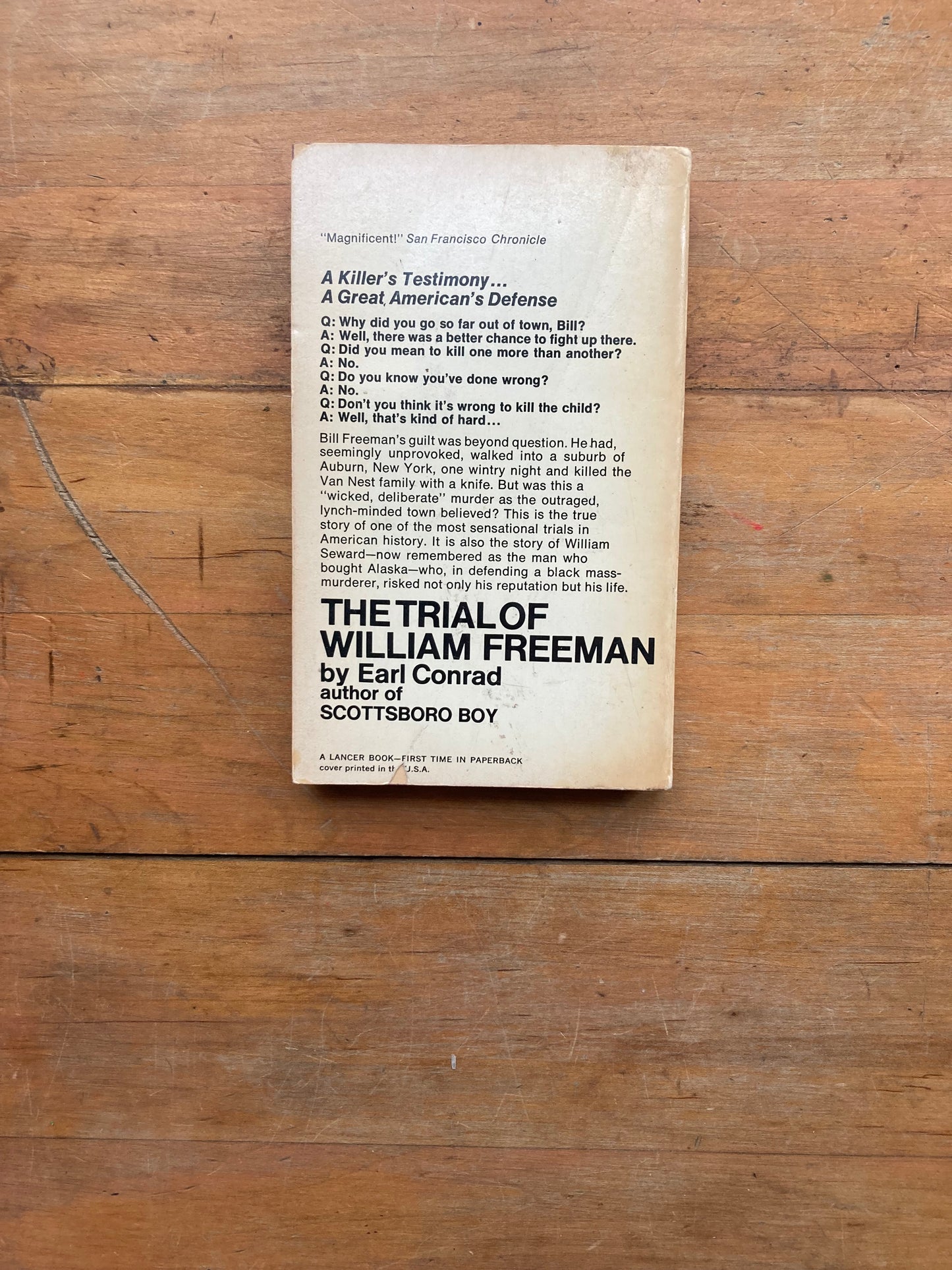 The Trial of William Freeman by Earl Conrad. A Lancer Book. 1956.